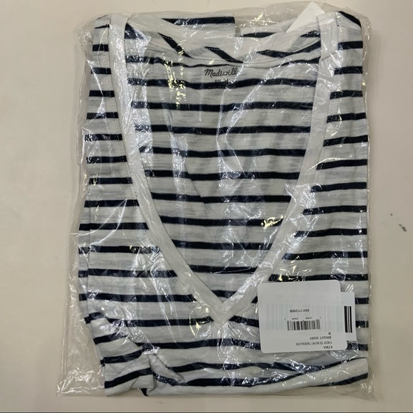MADEWELL - Theresa Striped V-Neck T-Shirt - Bright Ivory & Dark Blue Str… - Picture 7 of 9